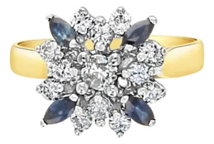 Diamond & Sapphire Flower Ring .75cttw 14K Yellow Gold, Size 9