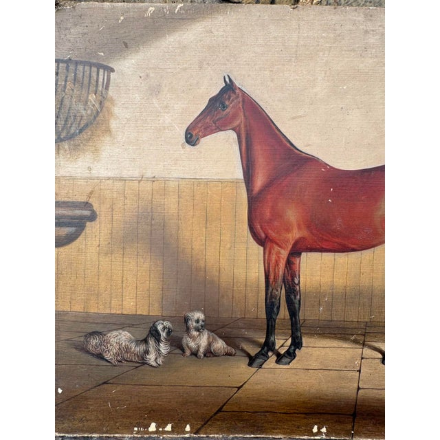 Bay Horse in a Stable, 1900s, Oil Painting on Board For Sale - Image 4 of 7