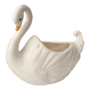 Vintage White Ceramic Swan Vase Planter
