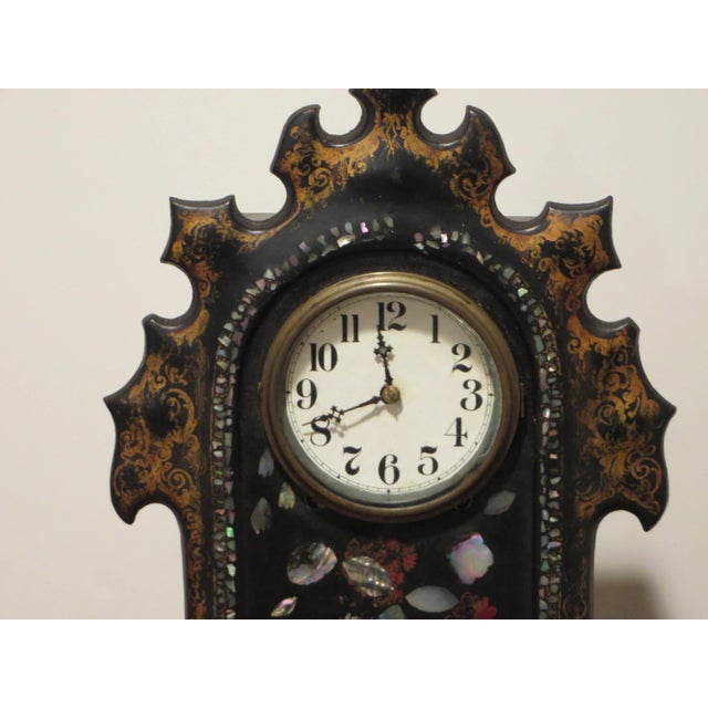 Antique 1850's Mantle Cast Iron Clock For Sale - Image 4 of 13