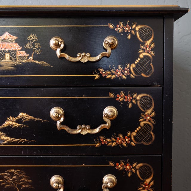 Habersham Black Chinoisere Hand Painted Chest of Drawers | Dresser For Sale - Image 12 of 18