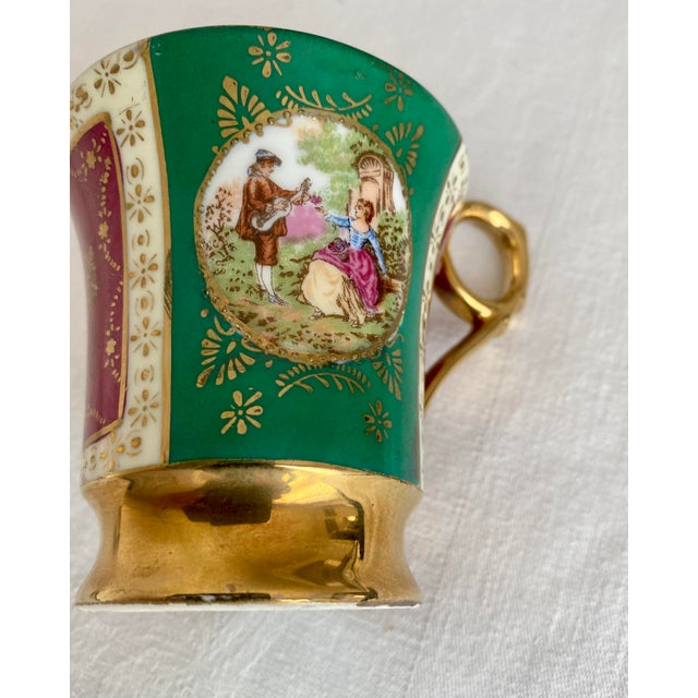 Traditional Vintage Arnart Porcelain Royal Vienna Style Courting Couple Teacup & Saucer Set 55/516 Mint Condition For Sale - Image 3 of 11
