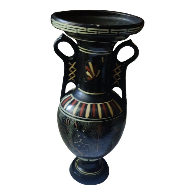 1950s Neoclassical Hand-Painted Greek Vase Bilateral Handle For Sale