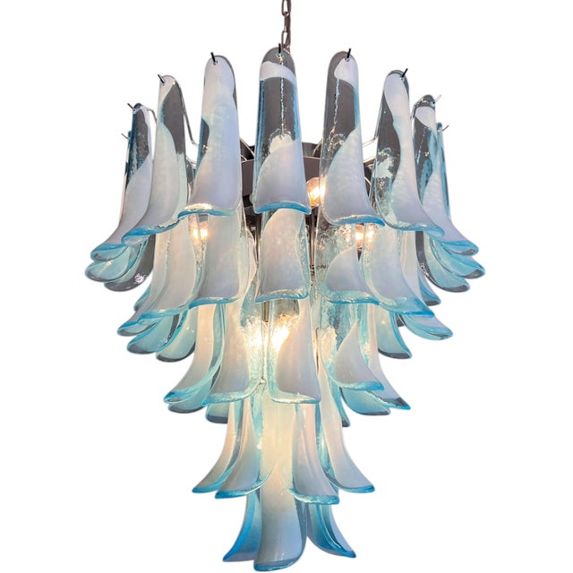 Murano Light Blue Opaline Glass Chandelier from Justfurnituress SRL For Sale - Image 4 of 15