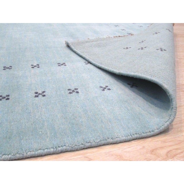 Contemporary 10x14 Aqua Solid Gabbeh Hand-Knotted Wool Rug For Sale - Image 3 of 3