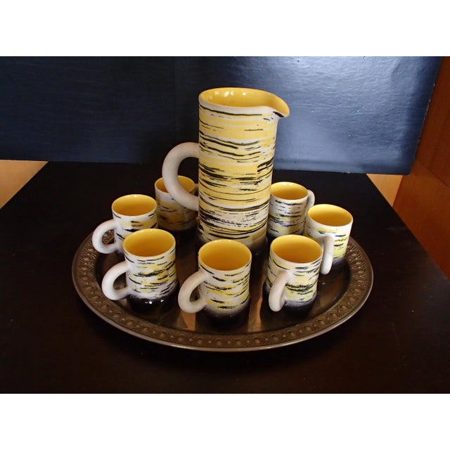 Mid-Century Modern Mid-Century Ceramic Jug with Cups by R.Dufranier, Set of 9 For Sale - Image 3 of 11