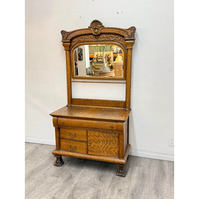 Brown Vintage Quarter Saw Oak Cabinet For Sale - Image 8 of 11