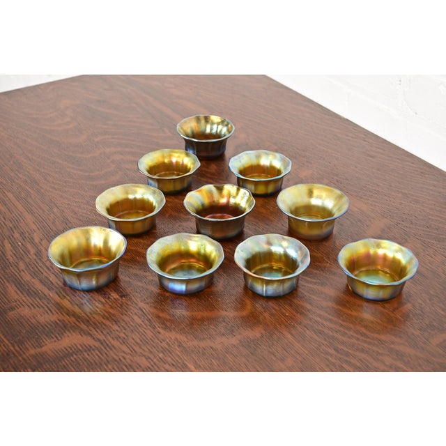 Art Deco Louis Comfort Tiffany Favrile Iridescent Art Glass Salt Cellars, Set of Ten For Sale - Image 3 of 11