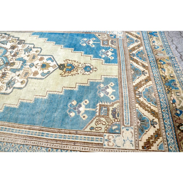 Tan Vintage Soft Blue Turkish Rug For Sale - Image 8 of 11