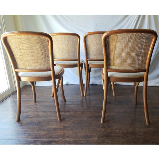1970s Vintage Model 811 "Prague" Style Bentwood & Cane Dining Chairs - Set of 4 For Sale - Image 4 of 18