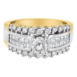 14K Yellow and White Gold 1 1/2 Cttw Round and Princess-Cut Diamond Band Ring (H-I Color, SI2-I Clarity) For Sale