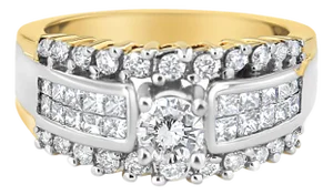 14K Yellow and White Gold 1 1/2 Cttw Round and Princess-Cut Diamond Band Ring (H-I Color, SI2-I Clarity)