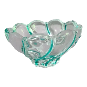 Vintage Mikasa Crystal Green Striped Candy Dish Bowl