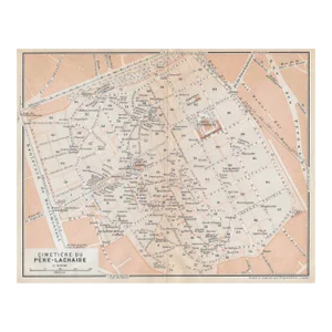 1907 Pere Lachaise Parisian Cemetery Map