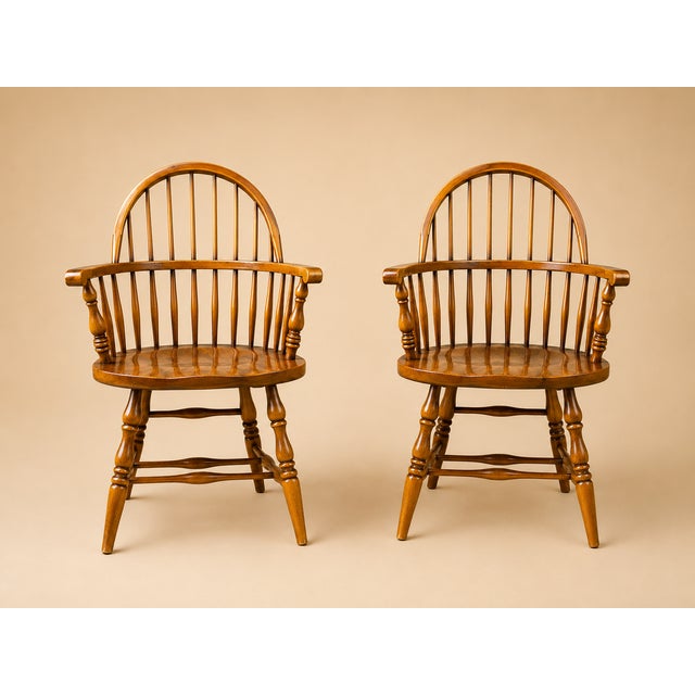 Brown 1980s Tiger Maple Set of Four Windsor Chairs With Beautiful Patina For Sale - Image 8 of 10