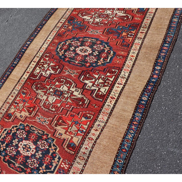 Antique Persian Camel Hair Serab Runner With Tribal Medallion Design Rug For Sale In Atlanta - Image 6 of 17