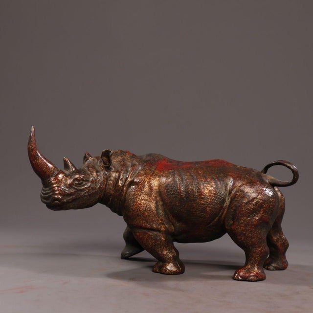 Traditional Late 19th Century Gilt Bronze Rhinoceros Statue, 1.53kg For Sale - Image 3 of 10