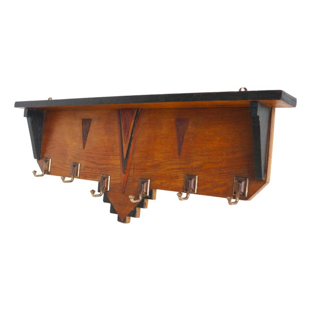 Vintage Dutch Art Deco Amsterdam School Coat Rack in Oak, 1920 For Sale