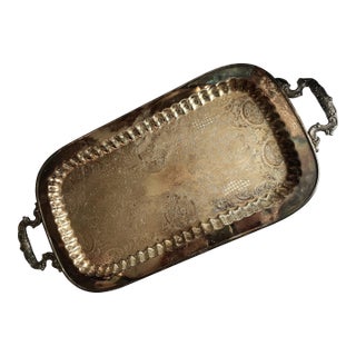 Late 20th Century Leonard Etched Ribbed Silverplate Footed Handled Narrow Serving Bar Tray For Sale