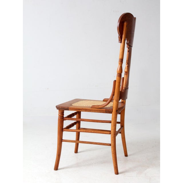 Antique Victorian Press Back Oak Chair With Cane Seat For Sale - Image 9 of 15