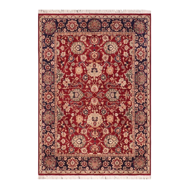 Shabby Chic 1990's Floral Pak-Persian Red/Blue Wool Rug - 8'1'' X 10'0'' For Sale