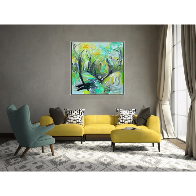 Large "Green Hills" by Trixie Pitts Large Abstract Expressionist Oil Painting For Sale - Image 10 of 11