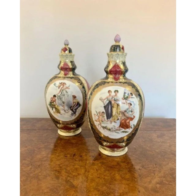 Victorian Porcelain Lidded Vases, 1880s, Set of 2 For Sale - Image 3 of 8