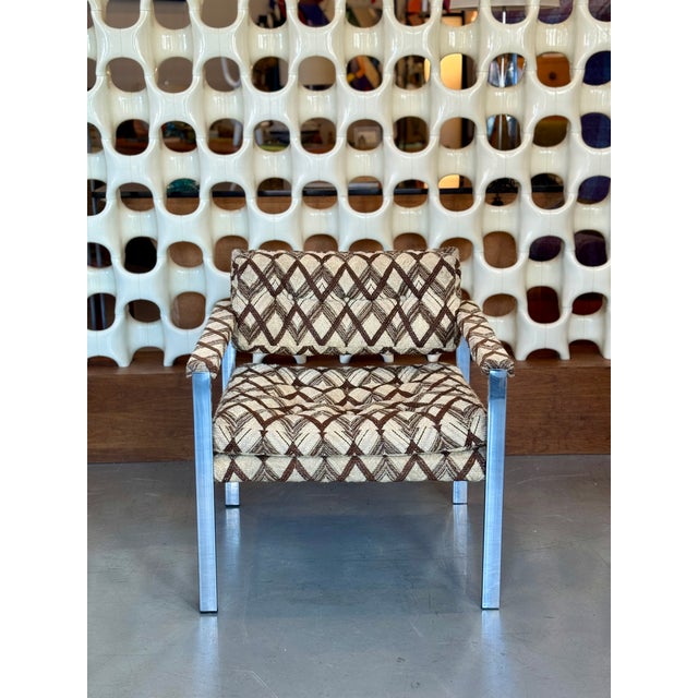 Mid-Century Modern 1970s Milo Baughman Chrome and Wool Lounge Chair For Sale - Image 3 of 13