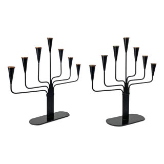 Seven-Arm Candelabras by Gunnar Ander for Ystad Metall, Sweden, 1950s, Set of 2 For Sale