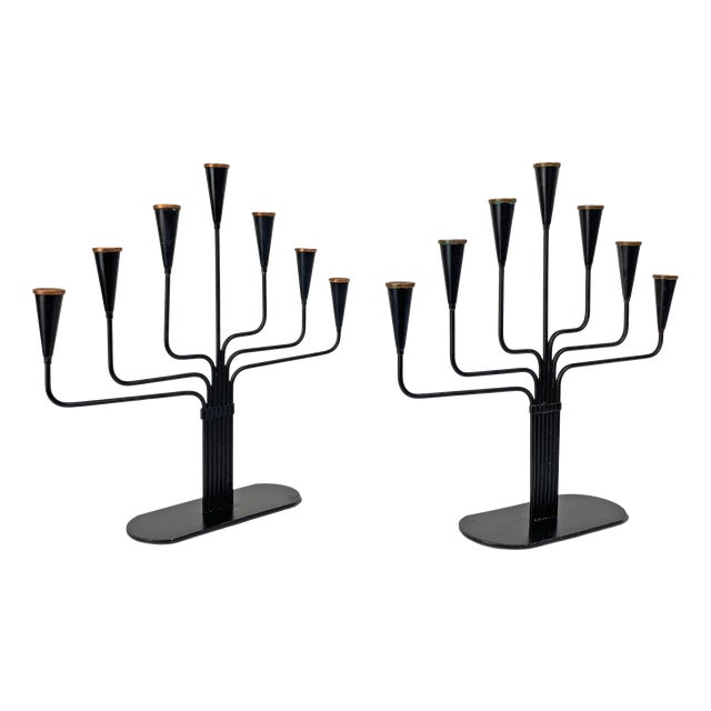 Seven-Arm Candelabras by Gunnar Ander for Ystad Metall, Sweden, 1950s, Set of 2 For Sale