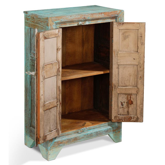 Wood Distressed Turquoise Two Door Almirah, 1940s For Sale - Image 7 of 9
