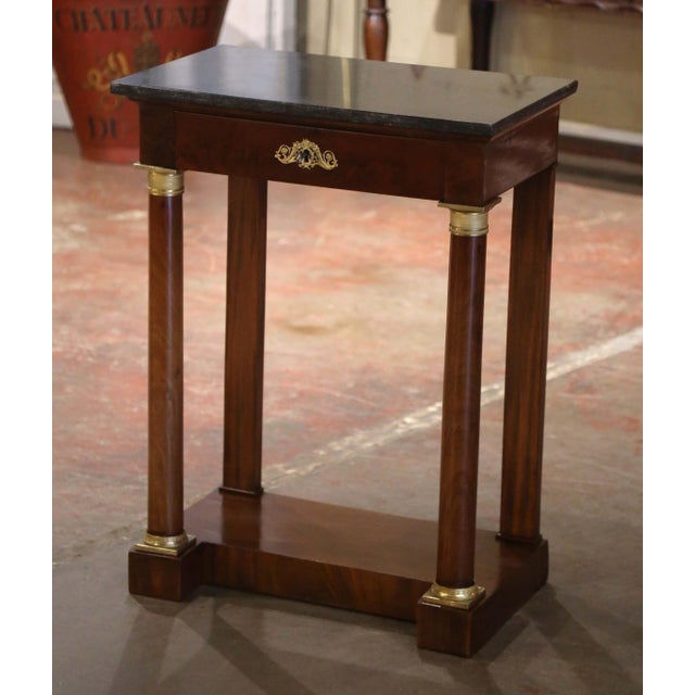 19th Century French Empire Marble Top Mahogany Console Table With Drawer For Sale In Dallas - Image 6 of 12