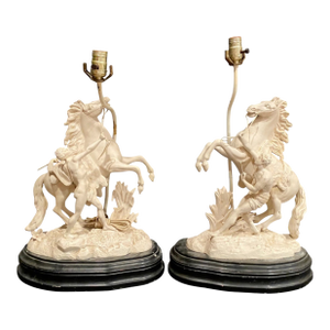 Pair Antique Table Lamps French Horse Equestrian