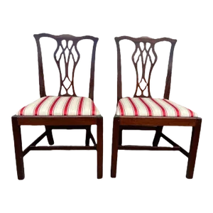 Pair of Antique English Chippendale Mahogany Side Chairs, Circa 1775
