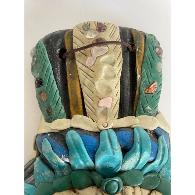 Late 20th Century Vintage Mexican Folk Art Ceramic & Stone Embellished Sculptural Wall Mask For Sale - Image 5 of 12