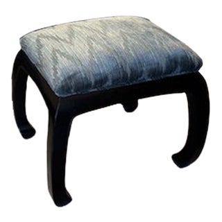 1990s Ming Style Stools/Ottomans Covered in Clarence House Castello Aragonese Blue For Sale