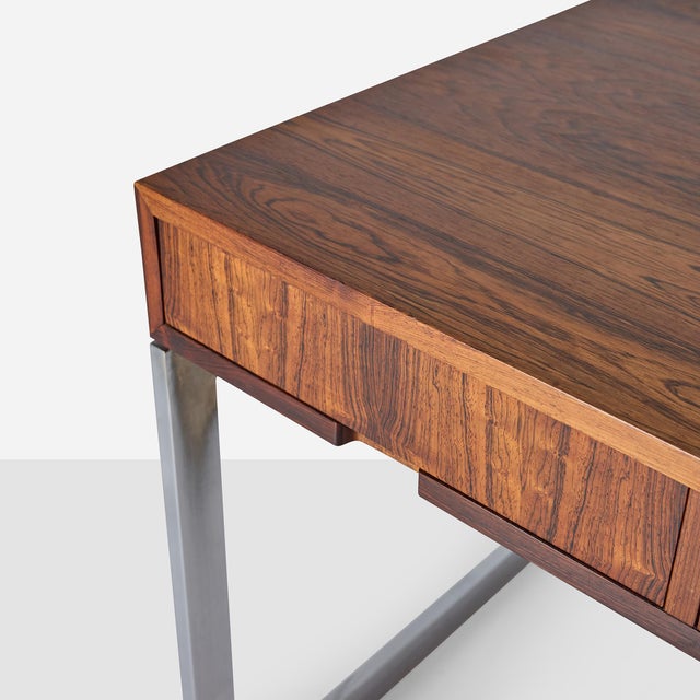 Brown 1960s Rosewood & Chrome Desk Attributed to Milo Baughman For Sale - Image 8 of 12