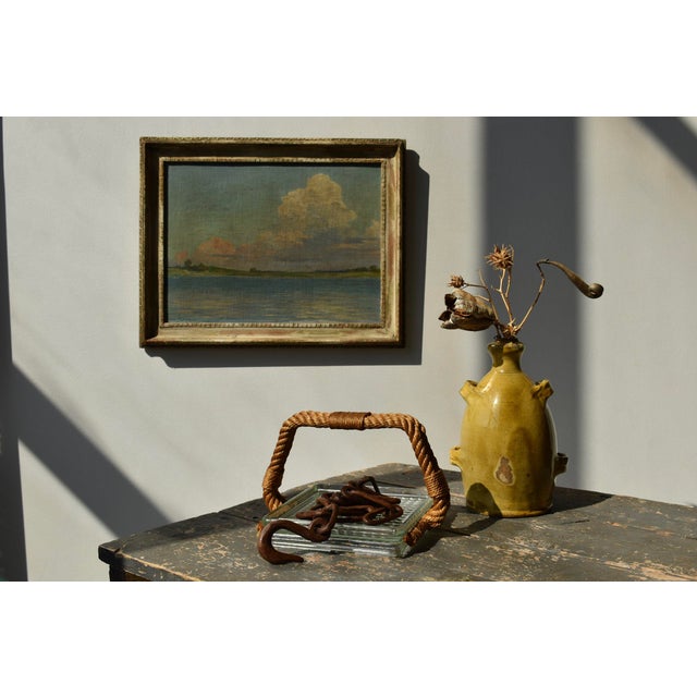 Vintage Cast Glass Vide Poche with Rope Handle Attributed to Audoux Minet, Circa 1960s. Constructed from cast glass, the...