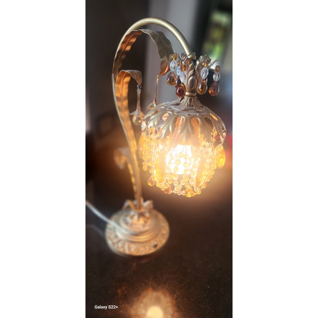 Swarovski Antique Style Table Lamp with Amber stones. One stone is missing as pictured. Works well. Detailed. Unmarked un...
