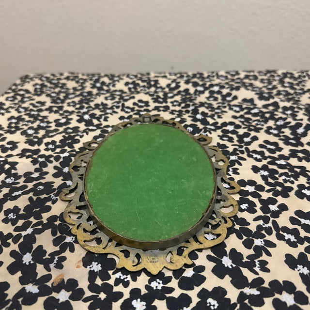 1960s Ornate Italian Gilt Brass Oval Frame Featuring a Classic Portrait Print For Sale - Image 5 of 7