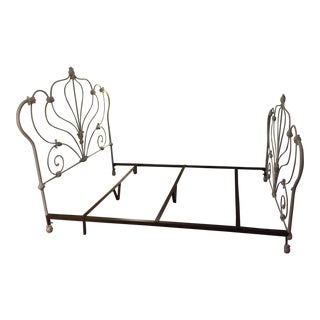 Antique White Rod Iron Double or Queen Bedframe For Sale