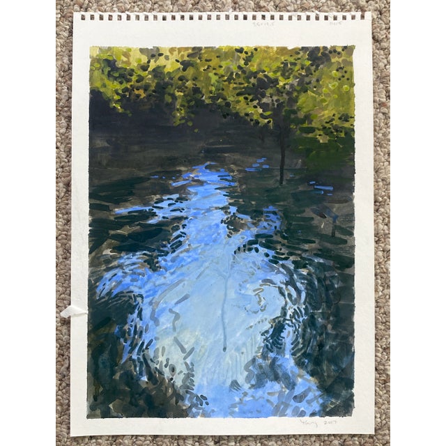 Impressionist Impressionist Style Painting of Moving Water on Paper by Bryan Young For Sale - Image 3 of 8