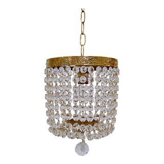 1950s Italian Brass Basket Chandelier For Sale