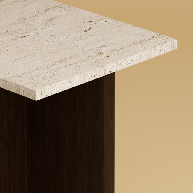 Contemporary Roman Travertine and Smoked Oak Nightstand by Lebanto For Sale - Image 3 of 4