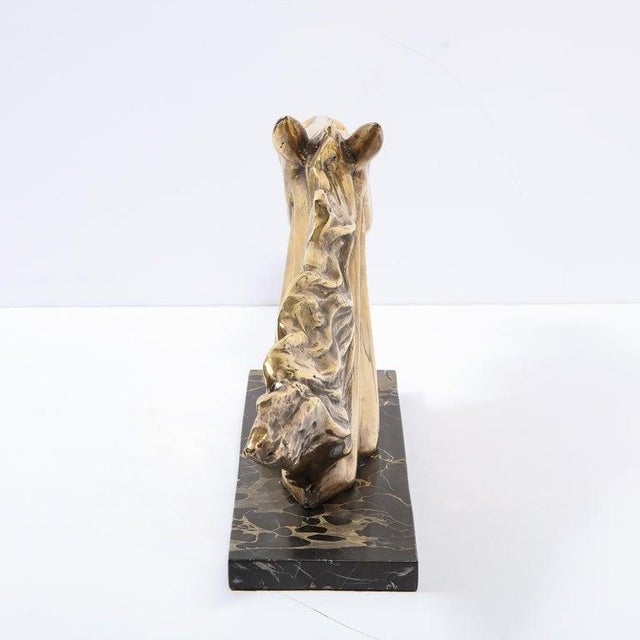 Brass Art Deco Stylized Stallion Sculpture in Brass on Black Portoro Marble Base For Sale - Image 8 of 12