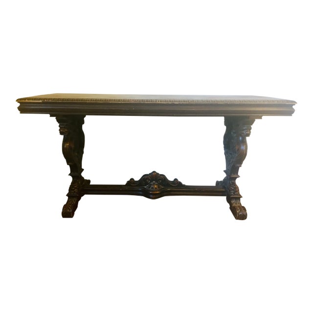 60" Burl Walnut Griffin Base Console Table/Desk/Dining Table With Butterfly Extension For Sale