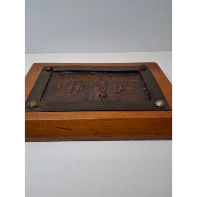 Wood Antique Bezalel Jerusalem Copper Relief Plaque Western Wall Mandate Palestine C. 1920s Judaica For Sale - Image 7 of 16