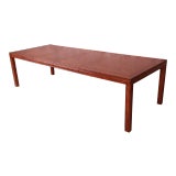 Henredon Mid-Century Modern Burl Wood Parsons Extension Dining Table, Newly Refinished For Sale