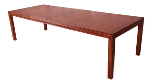 Henredon Mid-Century Modern Burl Wood Parsons Extension Dining Table, Newly Refinished
