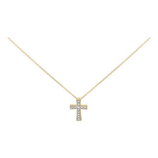 Gold Vermeil Diamond Accent Cross Pendant Necklace For Sale